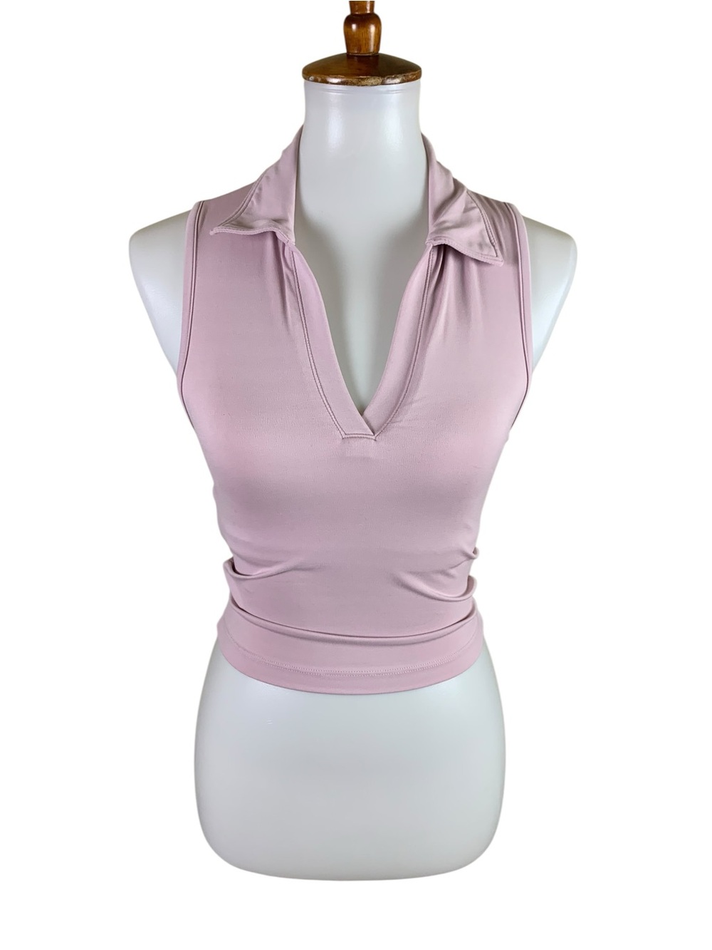 Beyond Yoga Pink Sleeveless Collared V Neck Tank Top XS Stretch Athleisure - Picture 2 of 4